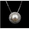 Image 2 : 14KT White Gold Pearl and Diamond Pendant With Chain