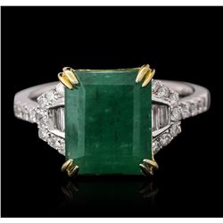 14KT Two-Tone Gold 3.94ct Emerald and Diamond Ring