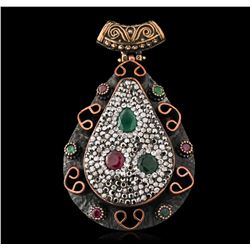 Silver and Gold 1.57ctw Ruby, Green Crystal, Emerald and Cubic Zirconia Pendant