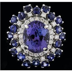 14KT White Gold 4.93ct Tanzanite, Sapphire and Diamond Ring