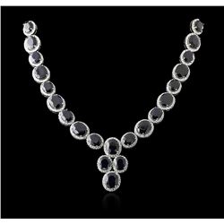 PLATED SILVER 158.37ctw Blue and White Sapphire Necklace