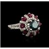 Image 2 : 14KT White Gold 1.89ctw Fancy Blue Diamond and Ruby Ring