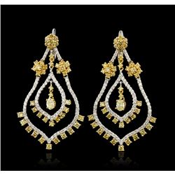 18KT Two Tone Gold 3.54ctw Diamond Dangle Earrings