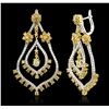 Image 2 : 18KT Two Tone Gold 3.54ctw Diamond Dangle Earrings