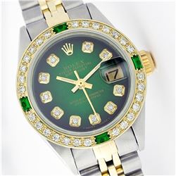 Ladies Rolex Two-Tone Diamond and Emerald DateJust Wristwatch