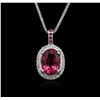 Image 2 : 14KT White Gold 4.70ct Tourmaline, Ruby and Diamond Pendant With Chain