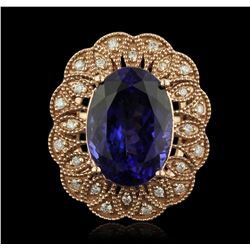 14KT Rose Gold 11.28ct Tanzanite and Diamond Ring