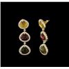 Image 2 : 20.15ctw Multicolor Tourmaline and Diamond Earrings - 14KT Yellow Gold