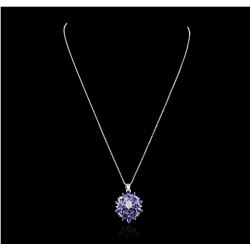 14KT White Gold 3.96ctw Tanzanite and Diamond Pendant With Chain