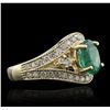 Image 2 : 14KT Yellow Gold 1.58ct Emerald and Diamond Ring