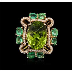 18KT Rose Gold 7.40ct Peridot, Emerald and Diamond Ring