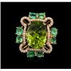 Image 1 : 18KT Rose Gold 7.40ct Peridot, Emerald and Diamond Ring