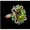 Image 2 : 18KT Rose Gold 7.40ct Peridot, Emerald and Diamond Ring