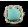 Image 1 : 14KT White Gold 4.02ct Turquoise and Diamond Ring