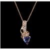 Image 2 : 14KT Rose Gold 1.05ct Tanzanite and Diamond Pendant With Chain