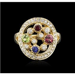 14KT Yellow Gold 0.75ctw Multi Gemstone and Diamond Ring