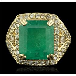 14KT Yellow Gold 9.19ct Emerald and Diamond Ring