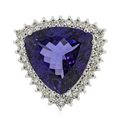 14KT White Gold GIA Certified 17.35ct Tanzanite and Diamond Ring