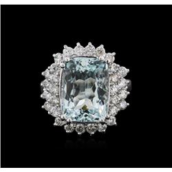 14KT White Gold 6.08ct Aquamarine and Diamond Ring