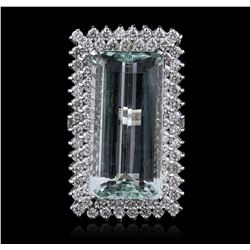 14KT White Gold GIA Certified 37.30ct Aquamarine and Diamond Ring