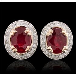 14KT Two-Tone Gold 3.54ctw Ruby and Diamond Earrings