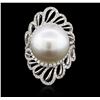 Image 1 : 18KT White Gold Pearl and Diamond Ring