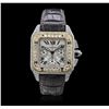 Image 1 : Cartier Two-Tone 6.50ctw Diamond Santos 100 Wristwatch