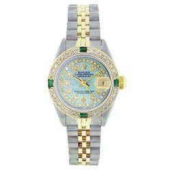 Ladies Rolex Two-Tone Diamond and Emerald DateJust Wristwatch