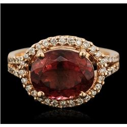 14KT Rose Gold 4.10ct Rubellite and Diamond Ring