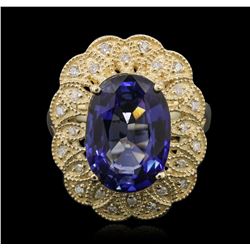 14KT Yellow Gold 7.38ct Tanzanite and Diamond Ring