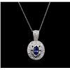 Image 2 : 14KT White Gold 0.80ct Sapphire and Diamond Pendant With Chain