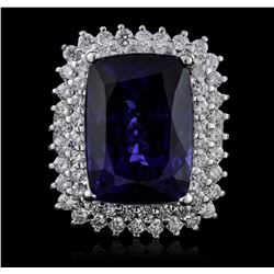 14KT White Gold GIA Certified 27.79ct Tanzanite and Diamond Ring