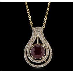 14KT Yellow Gold 3.34ct Ruby and Diamond Pendant with Chain