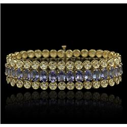 14KT Yellow Gold 20.84ctw Tanzanite and Diamond Bracelet