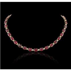 14KT Yellow Gold 52.70ctw Ruby and Diamond Necklace