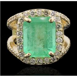 14KT Yellow Gold 7.22ct Emerald and Diamond Ring