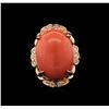 Image 1 : 11.87ct Coral and Diamond Ring - 14KT Rose Gold