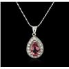 Image 1 : 14KT White Gold 1.95ct Tourmaline and Diamond Pendant With Chain