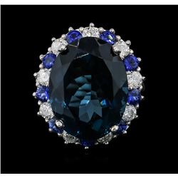 14KT White Gold 20.82ct Topaz, Sapphire and Diamond Ring