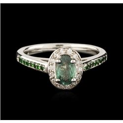 14KT White Gold 0.79ct Alexandrite, Tsavorite and Diamond Ring