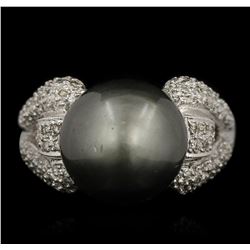 14KT White Gold Pearl and Diamond Ring