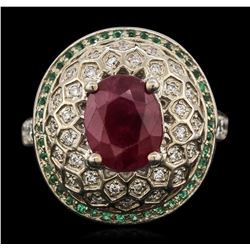 14KT White Gold 4.02ct Ruby, Emerald and Diamond Ring