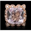Image 1 : 14KT Rose Gold GIA Certified 25.19ct Kunzite and Diamond Ring