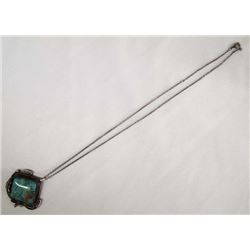 Navajo Old Pawn Silver Turquoise Pendant  Necklace