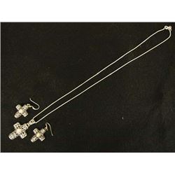 Sterling Silver Cross Pendant Necklace & Earrings