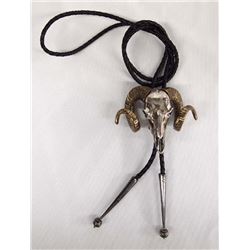 Southwestern Silvertone Ram's Skull Bolo Tie