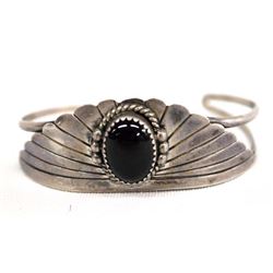 1950 Navajo Sterling Silver Onyx Cuff Bracelet