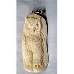 Carved Water Buffalo Bone Owl Pendant