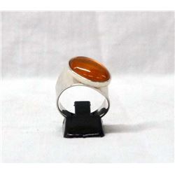 Large Sterling Silver and Amber Ring, Size 10