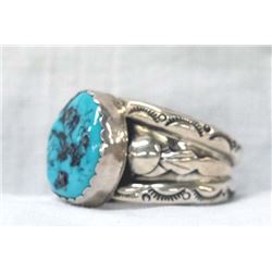 Navajo Sterling Silver Turquoise Ring, Size 12.5
